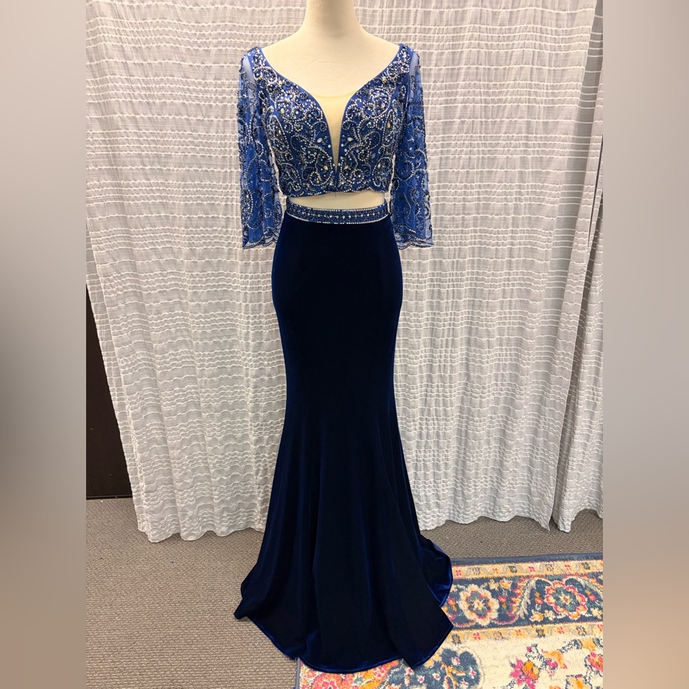 Landa Velvet Royal Blue Bell Sleeve Gown